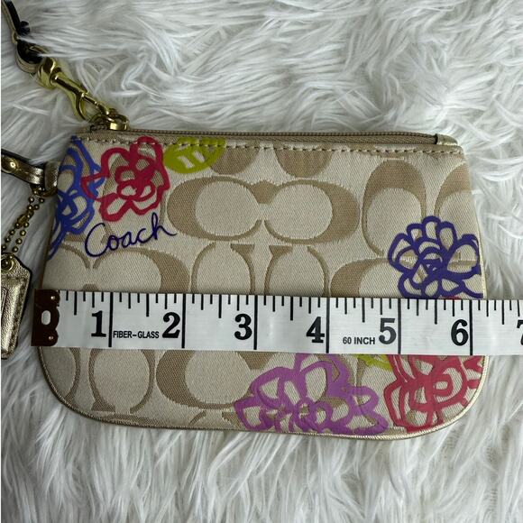 COACH Tan Gold Floral Signature Canvas Wristlet - Picture 8 of 9